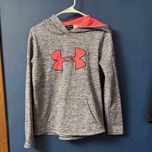 Under Armour Kids Heather Gray Hoodie with Pink Logo
